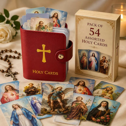✝️ Catholic Faux Leather Holy Card Holder – Pocket Prayer Card Organizer with Snap Closure
