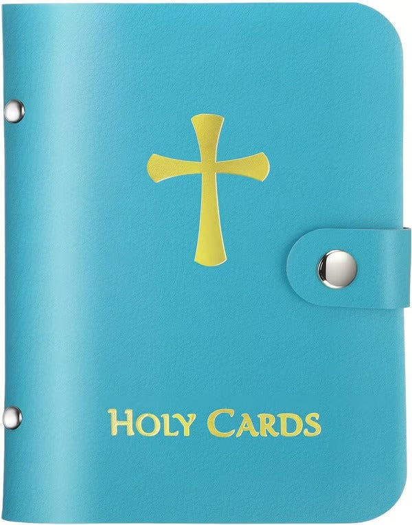 ✝️ Catholic Faux Leather Holy Card Holder – Pocket Prayer Card Organizer with Snap Closure