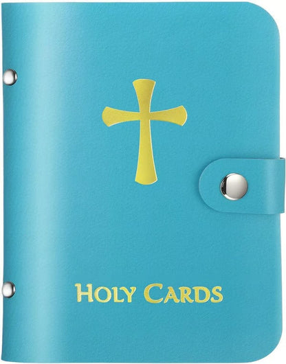 ✝️ Catholic Faux Leather Holy Card Holder – Pocket Prayer Card Organizer with Snap Closure