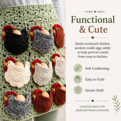 🏆Limited Time Sale 49% OFF🐓🥚 Handmade Crochet Chicken Egg Collecting Apron
