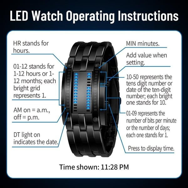 ⌚ 50% OFF NOW! 🤓 Cyberpunk Binary LED Watch – "Only Geeks Get It" – Futuristic, unique & eye-catching with blue LED display 💙