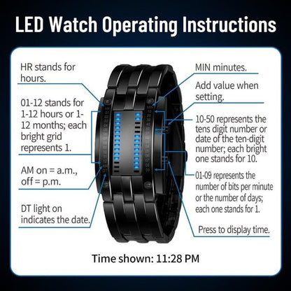 ⌚ 50% OFF NOW! 🤓 Cyberpunk Binary LED Watch – "Only Geeks Get It" – Futuristic, unique & eye-catching with blue LED display 💙