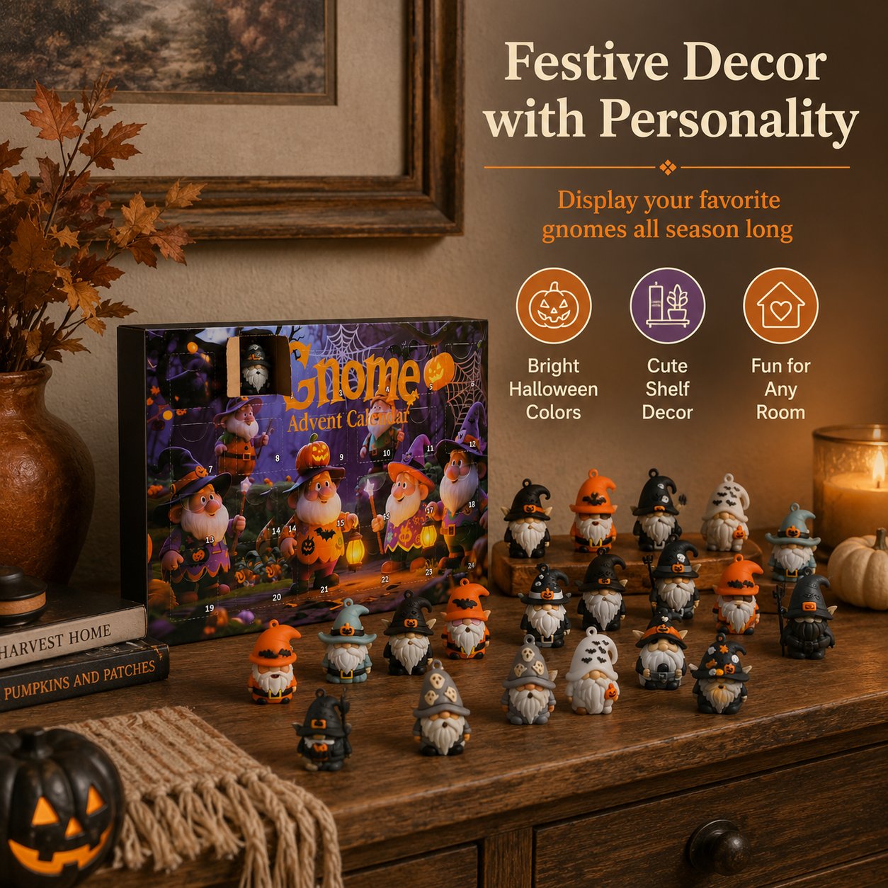 🎃 Last Day 50% OFF - 24 Days of Halloween Gnome Surprise Figures Advent Calendar Box
