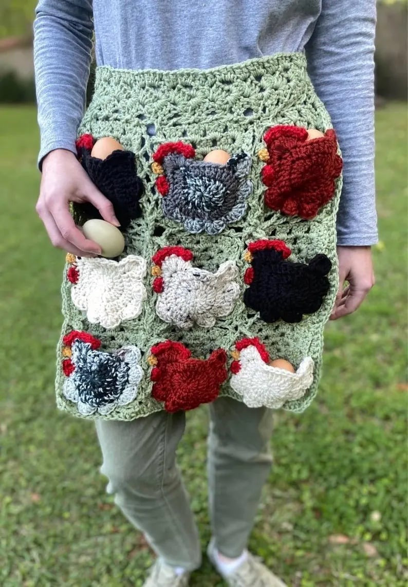 🏆Limited Time Sale 49% OFF🐓🥚 Handmade Crochet Chicken Egg Collecting Apron