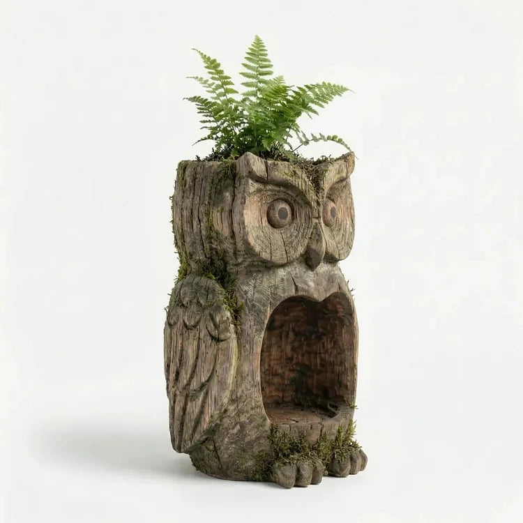 🦉 Rustic Owl Bird Feeder & Planter – Invite Nature to Your Garden