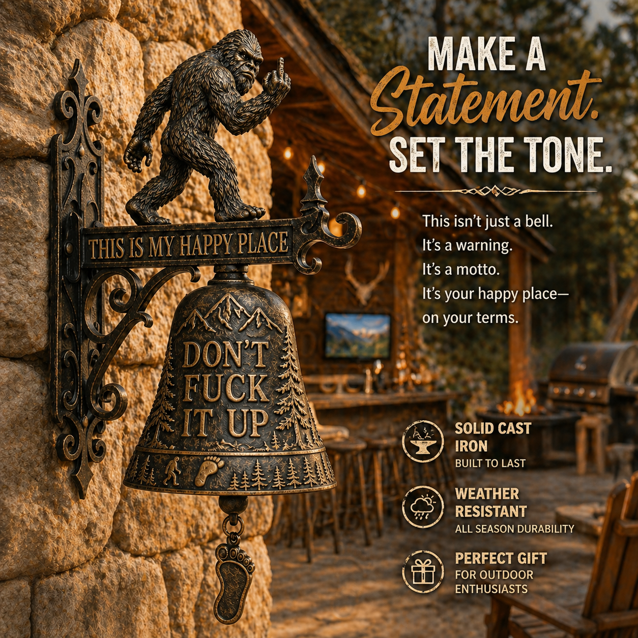 🐾🐾😮Bigfoot Funny Wall Bell – Rustic Sasquatch Doorbell Decor