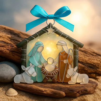 🔥 Black Friday--🌊Christmas scene Jesus Sea Glass Ornament