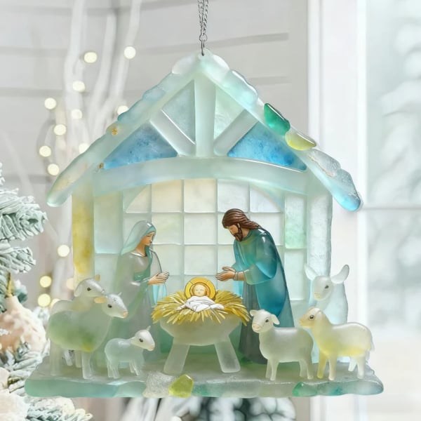 🔥 Black Friday--🌊Christmas scene Jesus Sea Glass Ornament