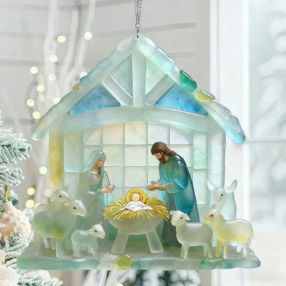 🔥 Black Friday--🌊Christmas scene Jesus Sea Glass Ornament