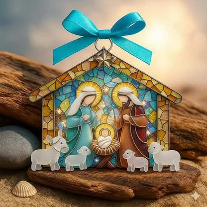 🔥 Black Friday--🌊Christmas scene Jesus Sea Glass Ornament
