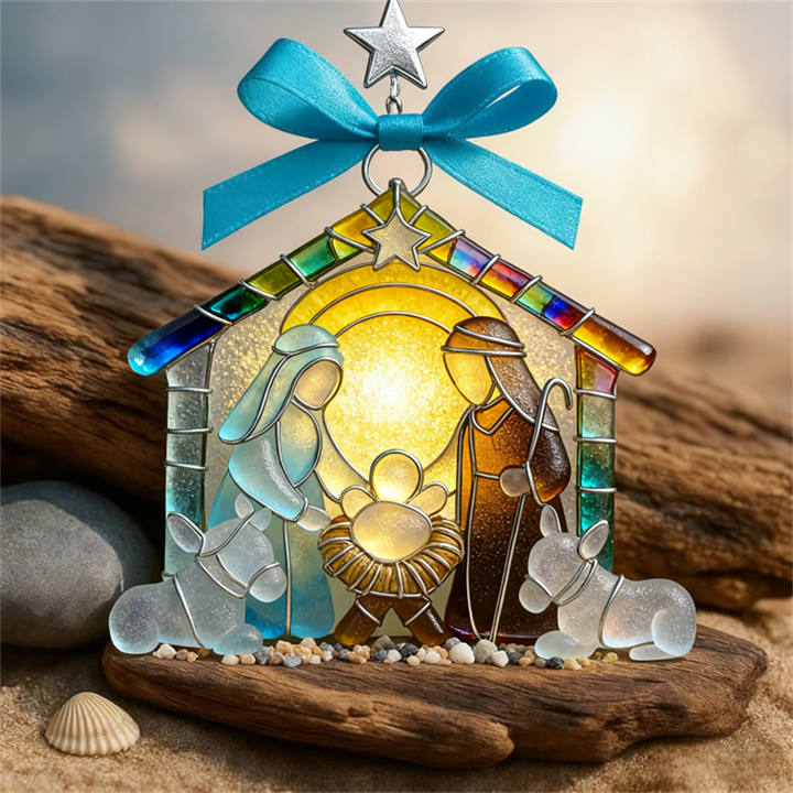 🔥 Black Friday--🌊Christmas scene Jesus Sea Glass Ornament