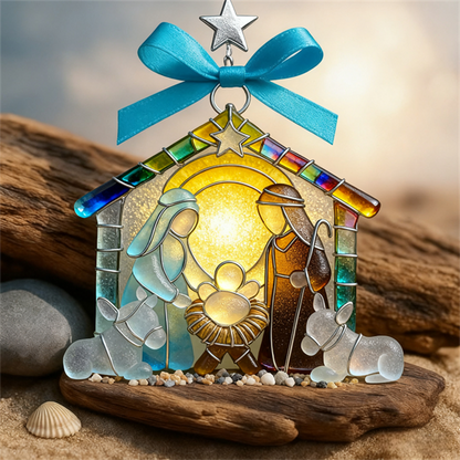 🔥 Black Friday--🌊Christmas scene Jesus Sea Glass Ornament