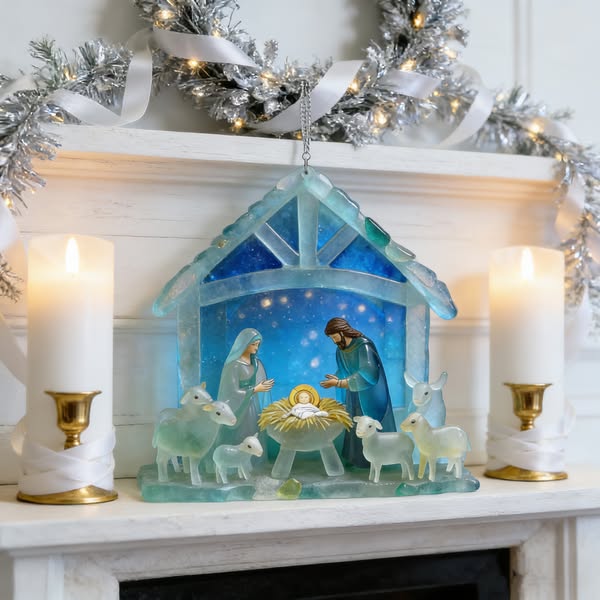 🔥 Black Friday--🌊Christmas scene Jesus Sea Glass Ornament