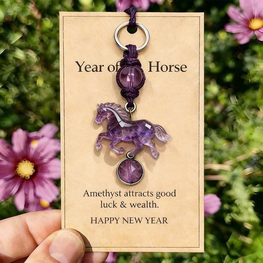 🐎💜Lucky Amethyst Crystal Horse Keychain —✨ A Symbol of Wisdom & Success🔥