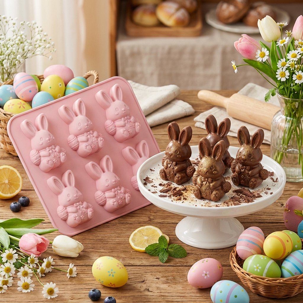 🐰 Cute Easter Bunny Silicone Mold – 6-Cavity 3D Ice Cube & Dessert Mold