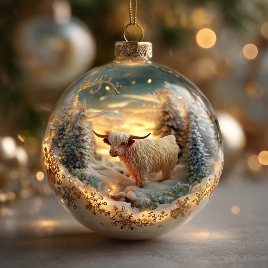 Highland Cow Snow Globe Christmas Ornament