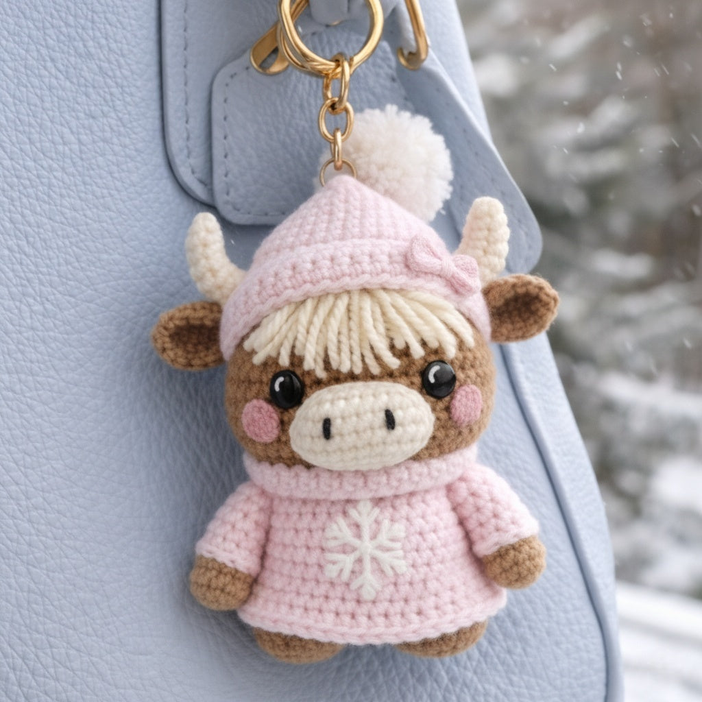 Handmade Highland Cow Couple Keychains - Romantic Crochet Bag Charm
