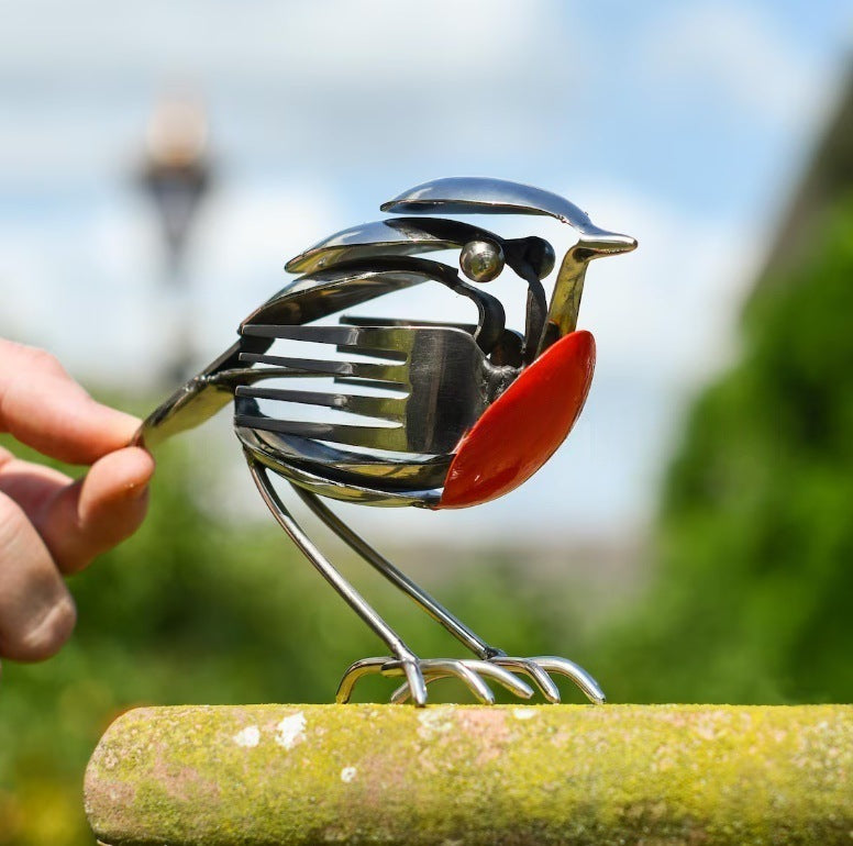 🐦 Recycled Cutlery Bird Sculpture – Handcrafted Metal Art
