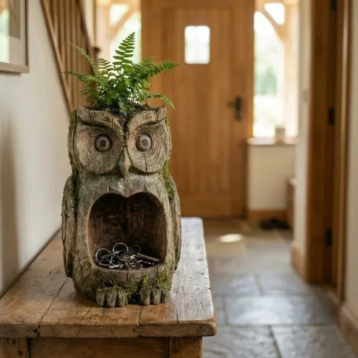 🦉 Rustic Owl Bird Feeder & Planter – Invite Nature to Your Garden