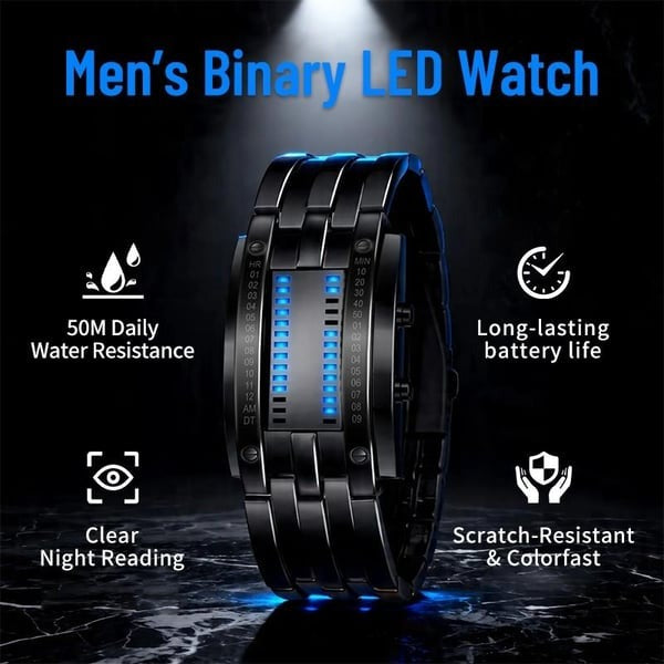 ⌚ 50% OFF NOW! 🤓 Cyberpunk Binary LED Watch – "Only Geeks Get It" – Futuristic, unique & eye-catching with blue LED display 💙