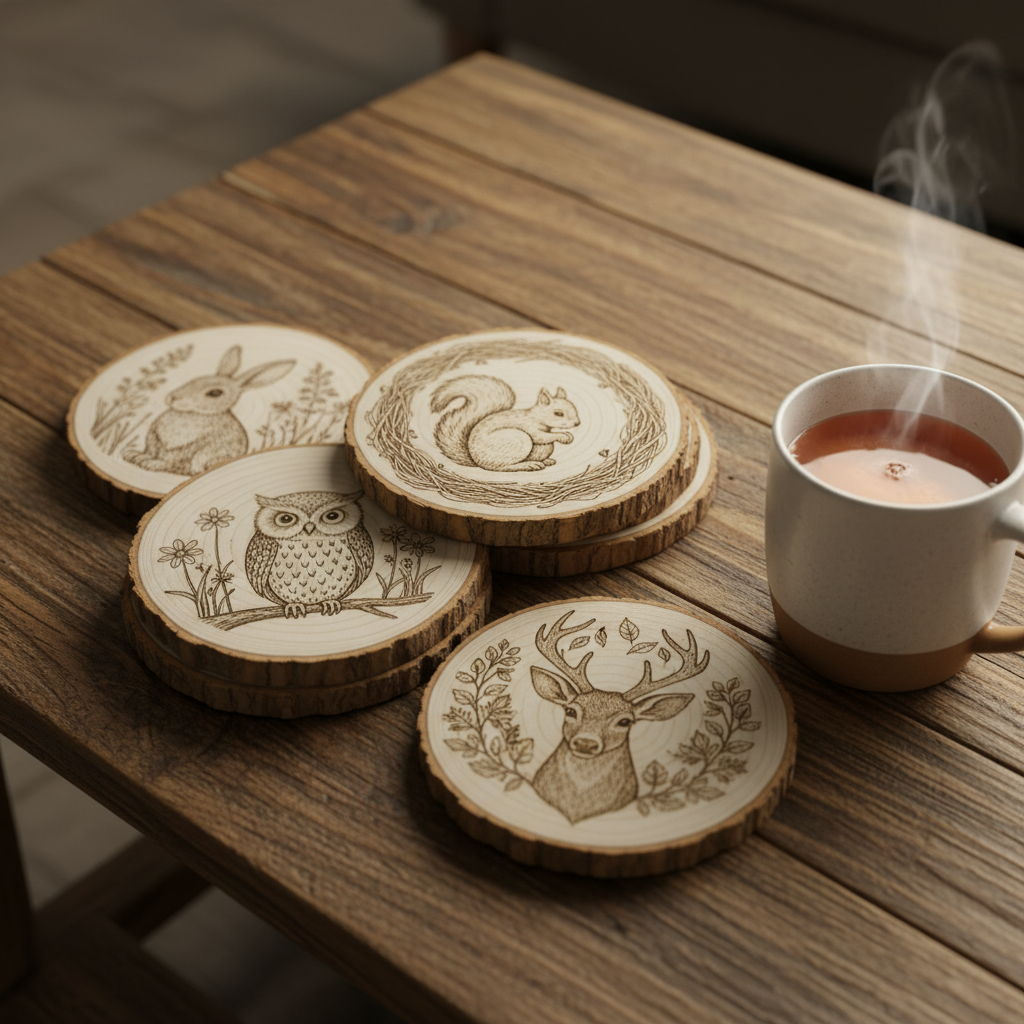 Handcrafted Wooden Animal Coasters Set