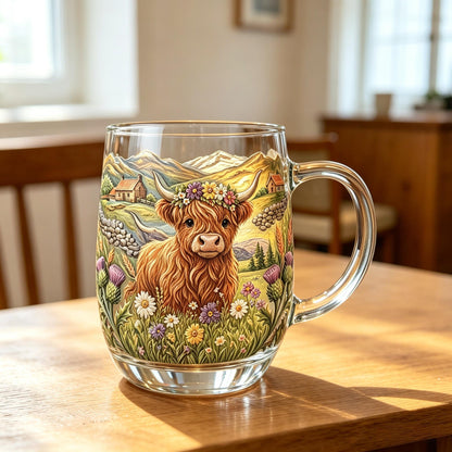 💐☕Hand-painted Highland Cow Glass