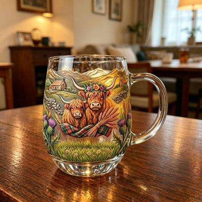 💐☕Hand-painted Highland Cow Glass