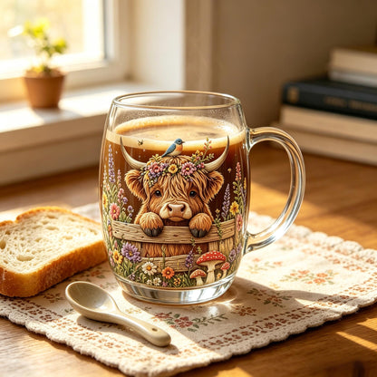 💐☕Hand-painted Highland Cow Glass