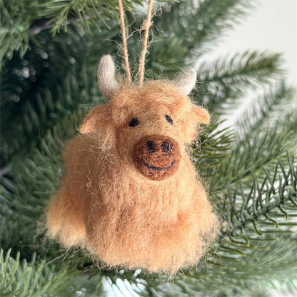Needle Felted Highland Cow Ornament