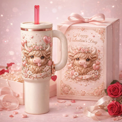 Valentine’s Highland Cow Embossed Tumbler
