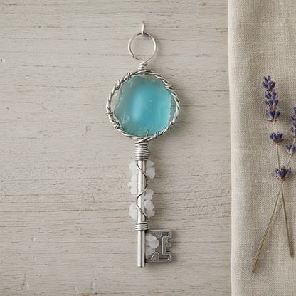 Sea Glass Key Ornament - "Home Sweet Home"