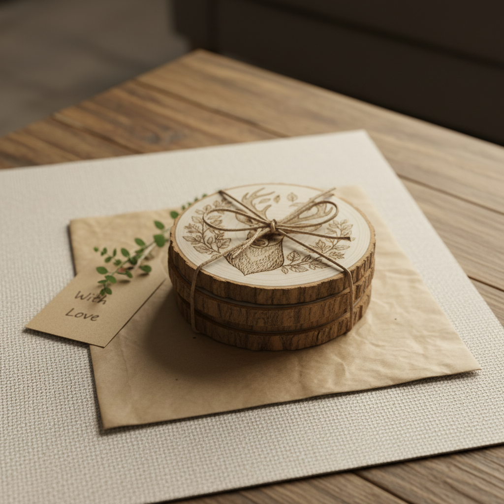 Handcrafted Wooden Animal Coasters Set